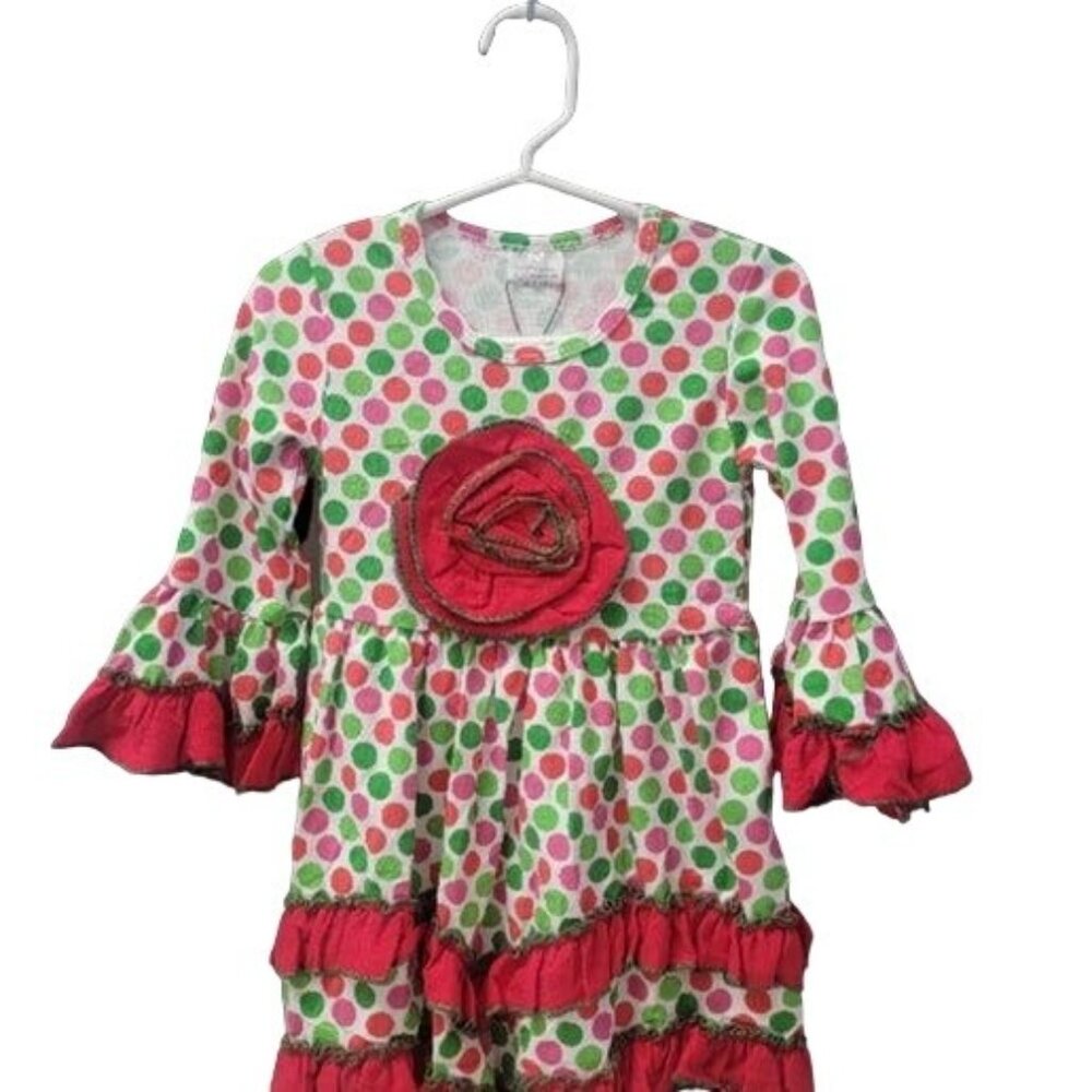 Polka Dot Ruffle Christmas Dress 3T Red Green Festive